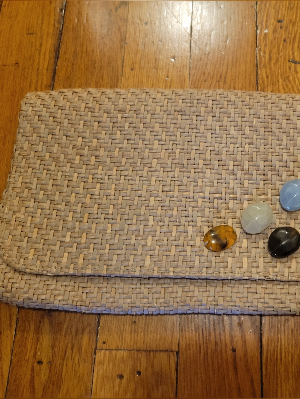 Ny&Co Woven Straw Clutch with Decorative Gem Accents - Natural Beige